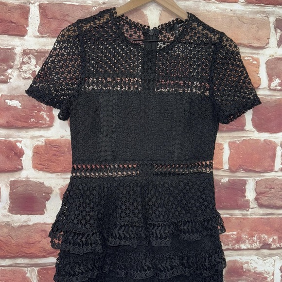 Aqua Dress Women's Medium Plain Black Embroidered Polka Dot Ruffle Tiered Zip Up - Picture 3 of 8